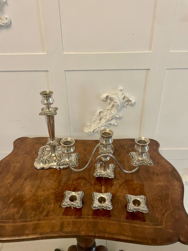 Pair of Antique Edwardian Quality Silver Plated Candelabras - Image 7